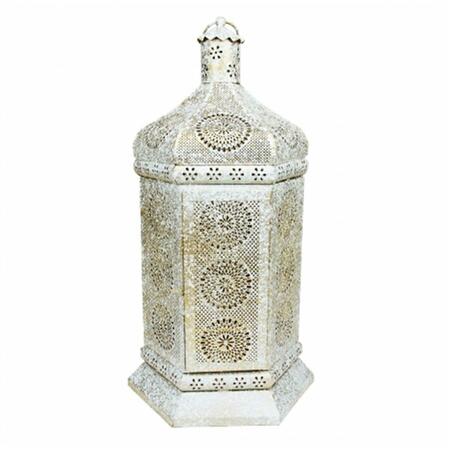 NORTHLIGHT SEASONAL Distressed White and Gold Antique Style Moroccan Floral Cut-Out Pillar Candle Lantern 31580136